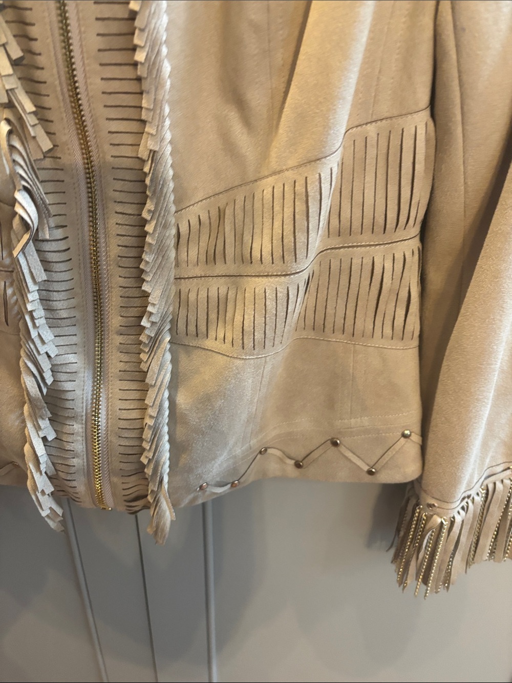 CACHE FAUX SUEDE FRINGED JACKET SZ S Y2K - Picture 6 of 7